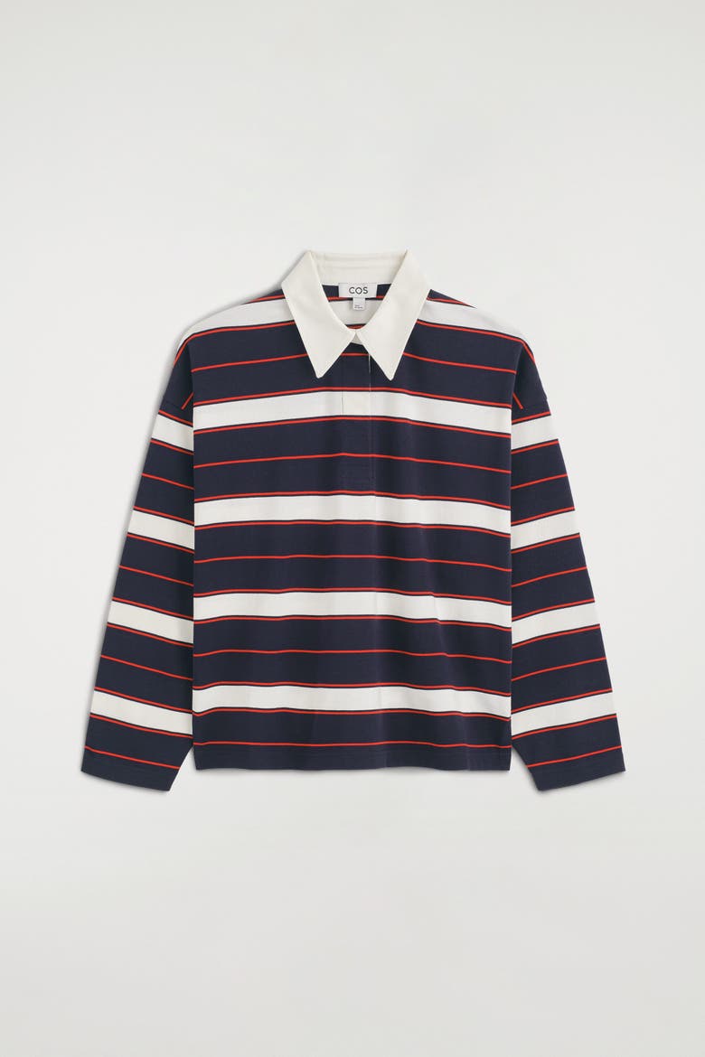 Striped Cotton Rugby Shirt, Main, color, NAVY / RED / STRIPED