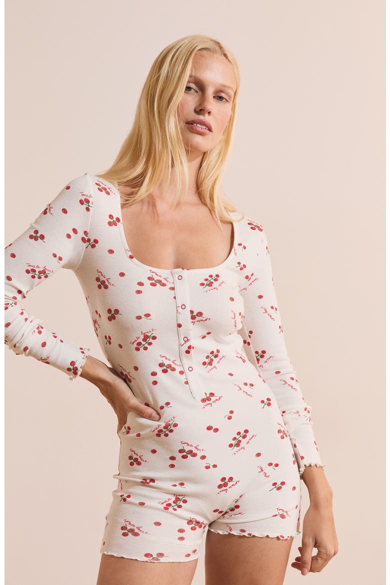 Printed Long Sleeve Romper, Alternate, color, WHITE