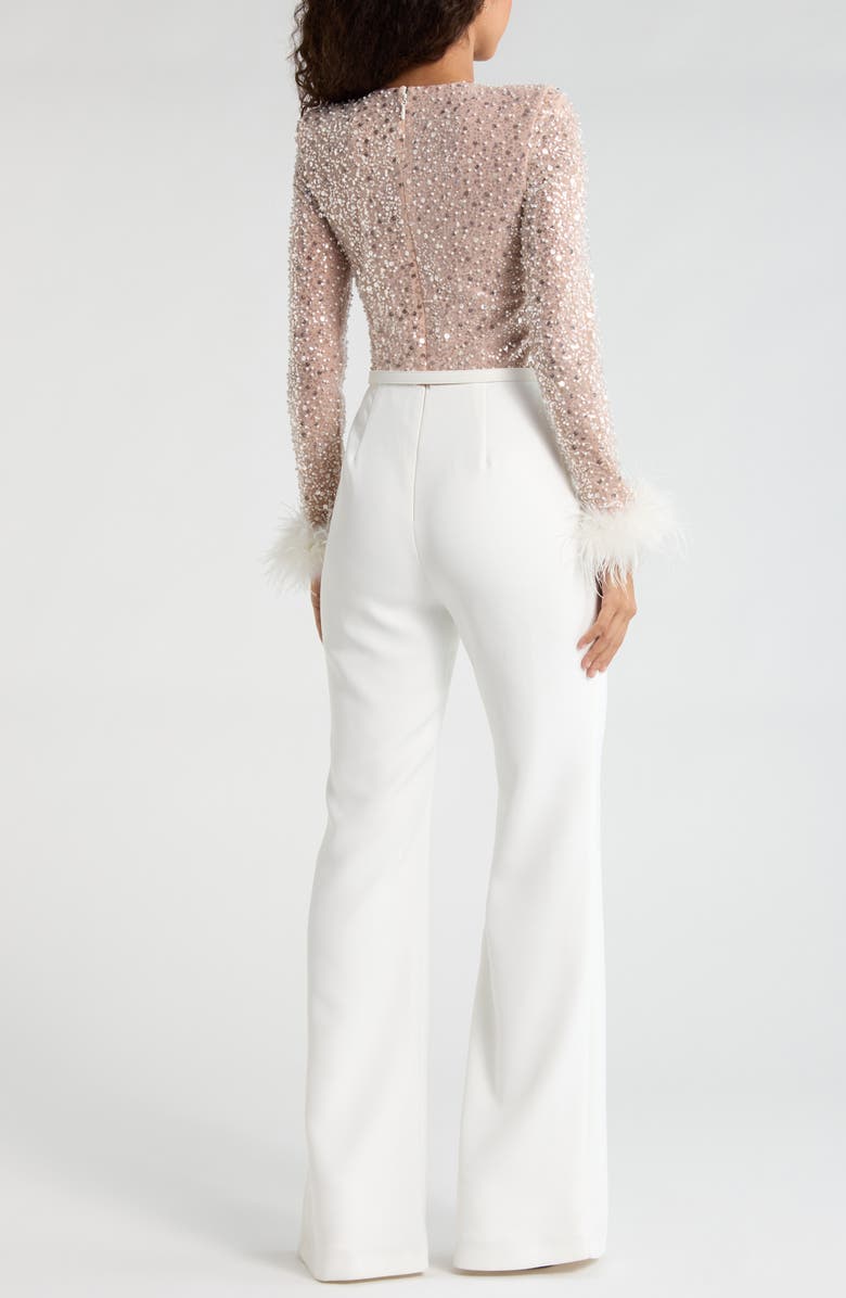 NADINE MERABI Amelia Sequin Flare Leg Jumpsuit, Alternate, color, White