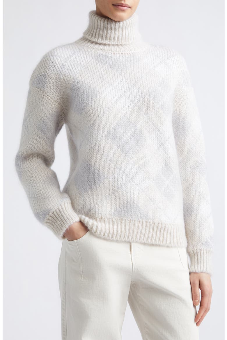 Argyle Mohair & Silk Turtleneck Sweater, Alternate, color, 150-01 CREAM WHITE