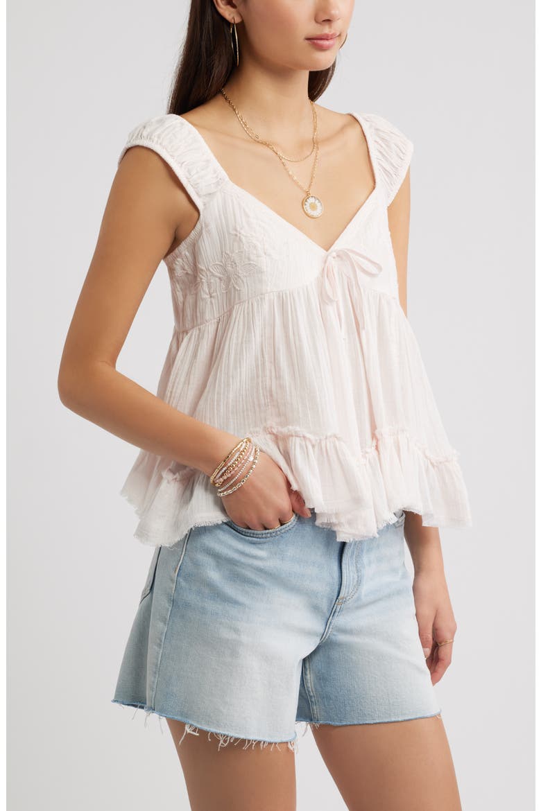 Cap Sleeve Cotton Babydoll Top, Alternate, color, PINK HEAVEN