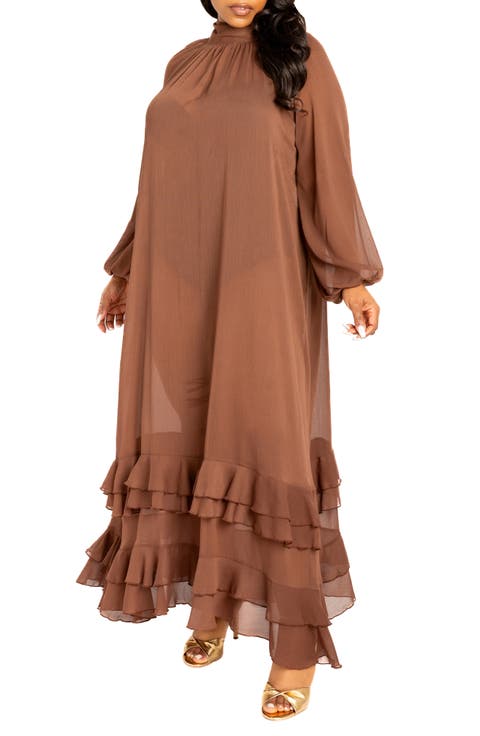 Tiered Tie Neck Ruffle Gown (Plus)