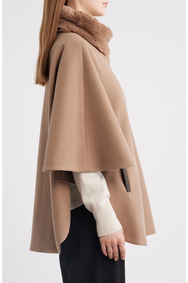 Faux Fur Collar Cape, Alternate, color, TRUFFLE