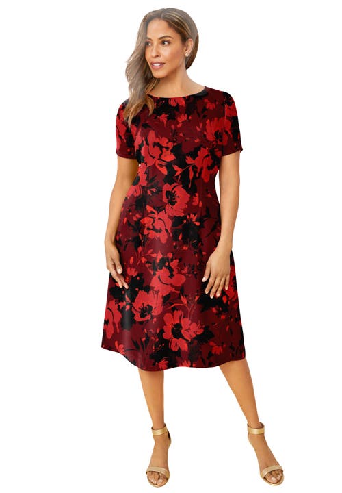 Jessica London Fit & Flare Dress In Red