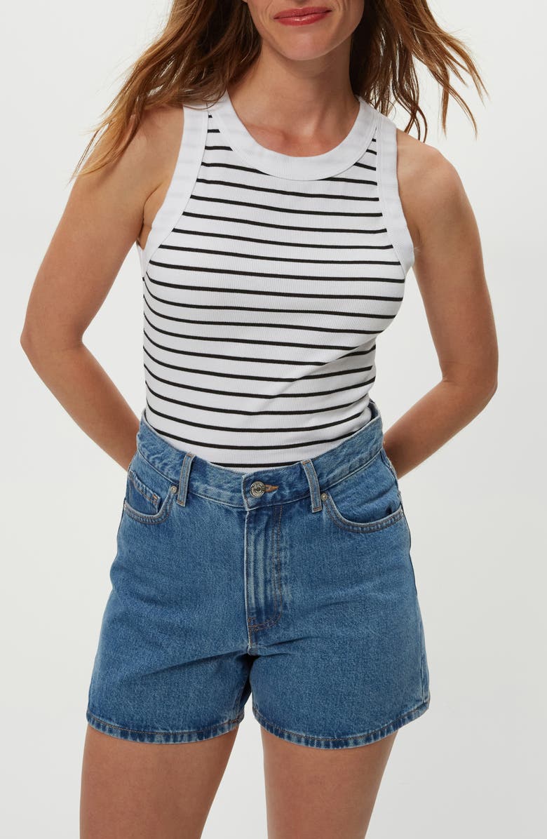 Michael Stars Gina Stripe Rib Tank, Alternate, color, White/ Black