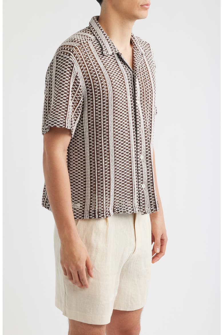 Hugh Openwork Stripe Camp Shirt, Alternate, color, BROWN / WHITE