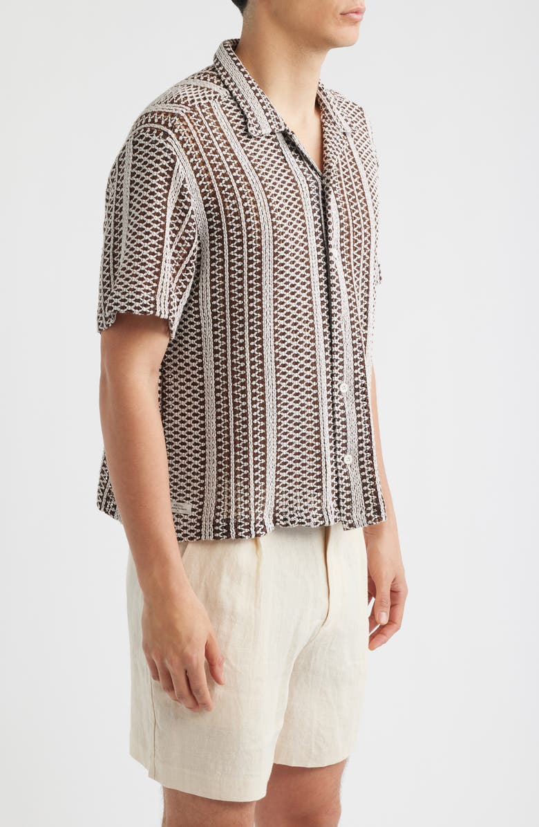 Percival Hugh Openwork Stripe Camp Shirt, Alternate, color, Brown / White