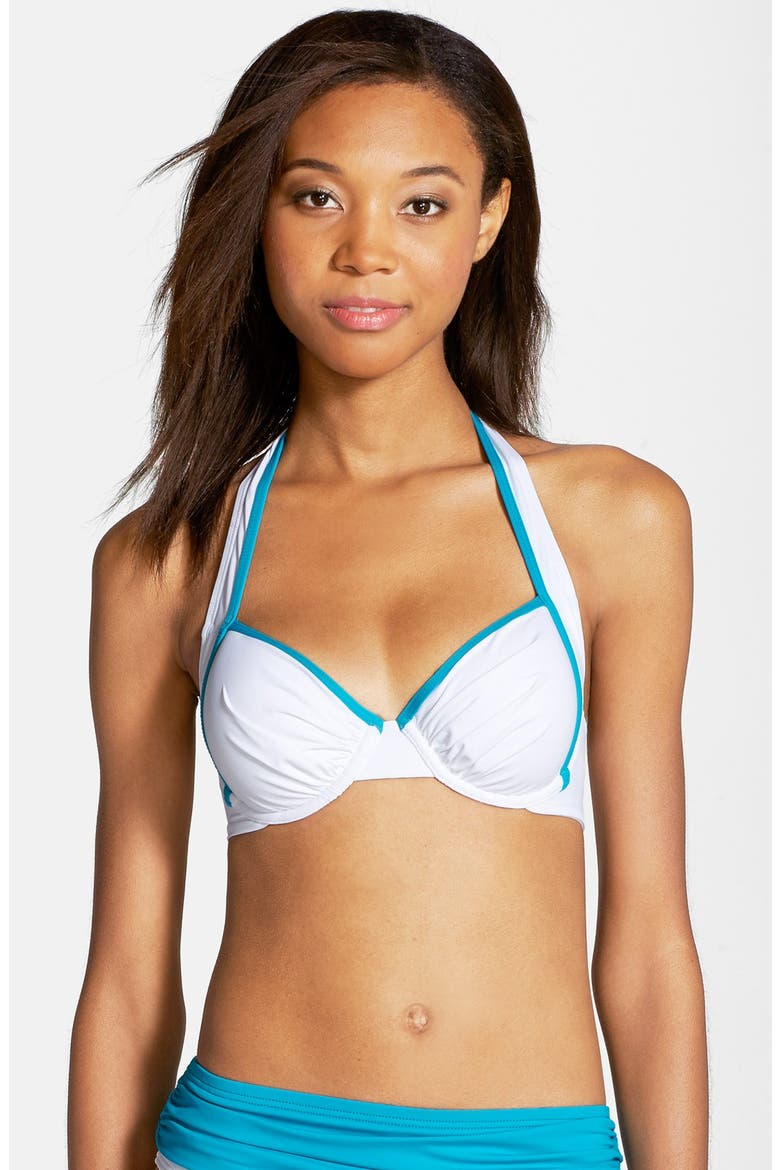 'Deck Piping' Underwire Bikini Top, Main, color, WHITE/ SEASIDE