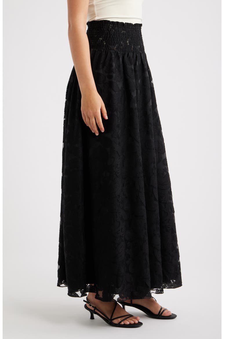 James Floral Lace Maxi Skirt, Alternate, color, BLACK