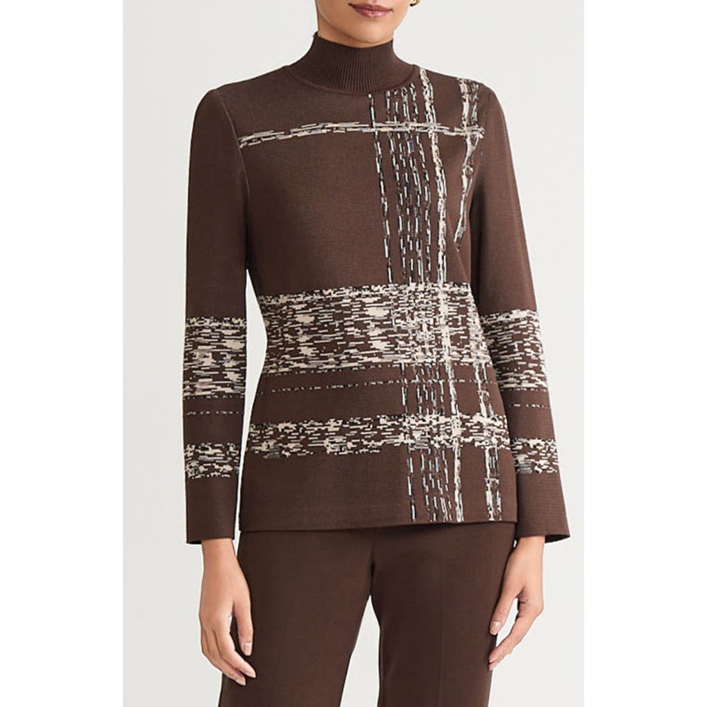 Ming Wang Stripe Jacquard Mock Neck Knit Tunic In Gold