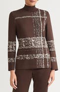 Ming Wang Stripe Jacquard Mock Neck Knit Tunic