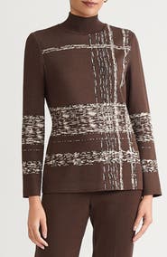 Ming Wang Stripe Jacquard Mock Neck Knit Tunic
