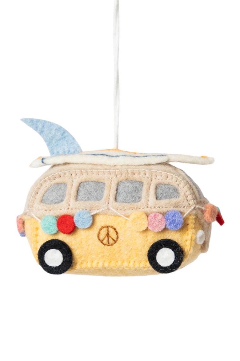 Surf's Up Hippie Bus Ornament, Main, color, YELLOW