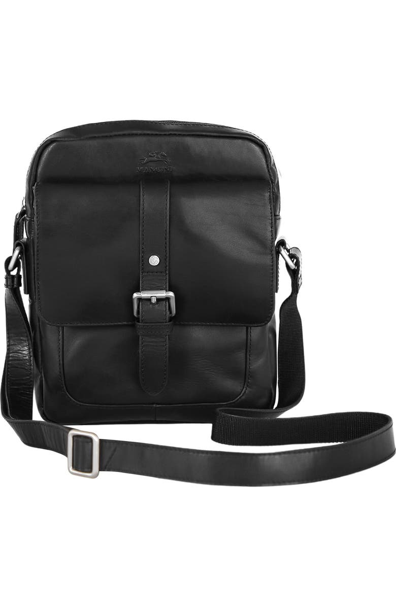 Mancini Buffalo Collection Leather Crossbody Bag, Main, color, Black
