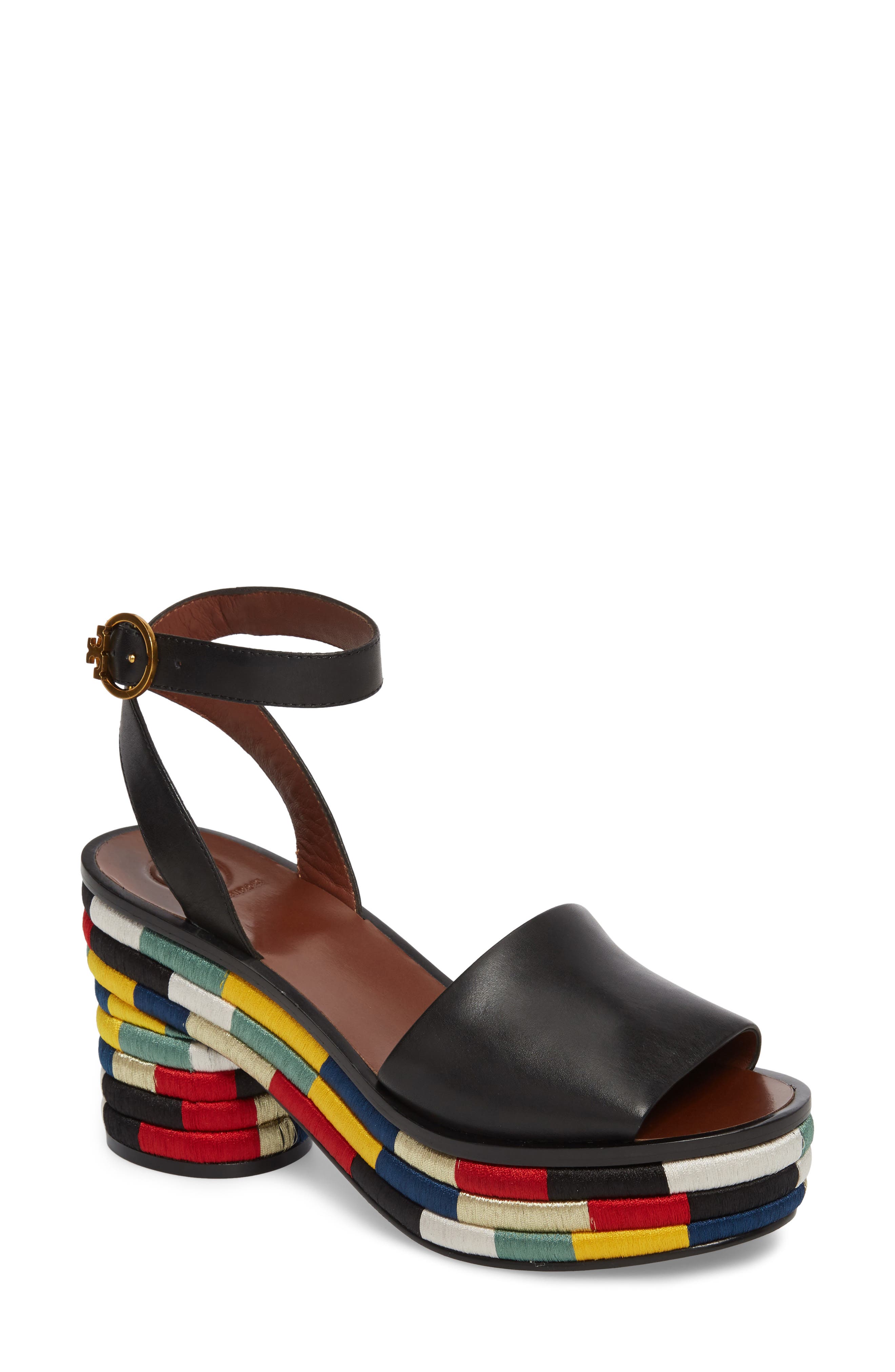 Camilla Embroidered Platform Sandal, Main, color, BLACK