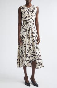 Altuzarra Penny Bird Print Draped Asymmetric Silk Dress