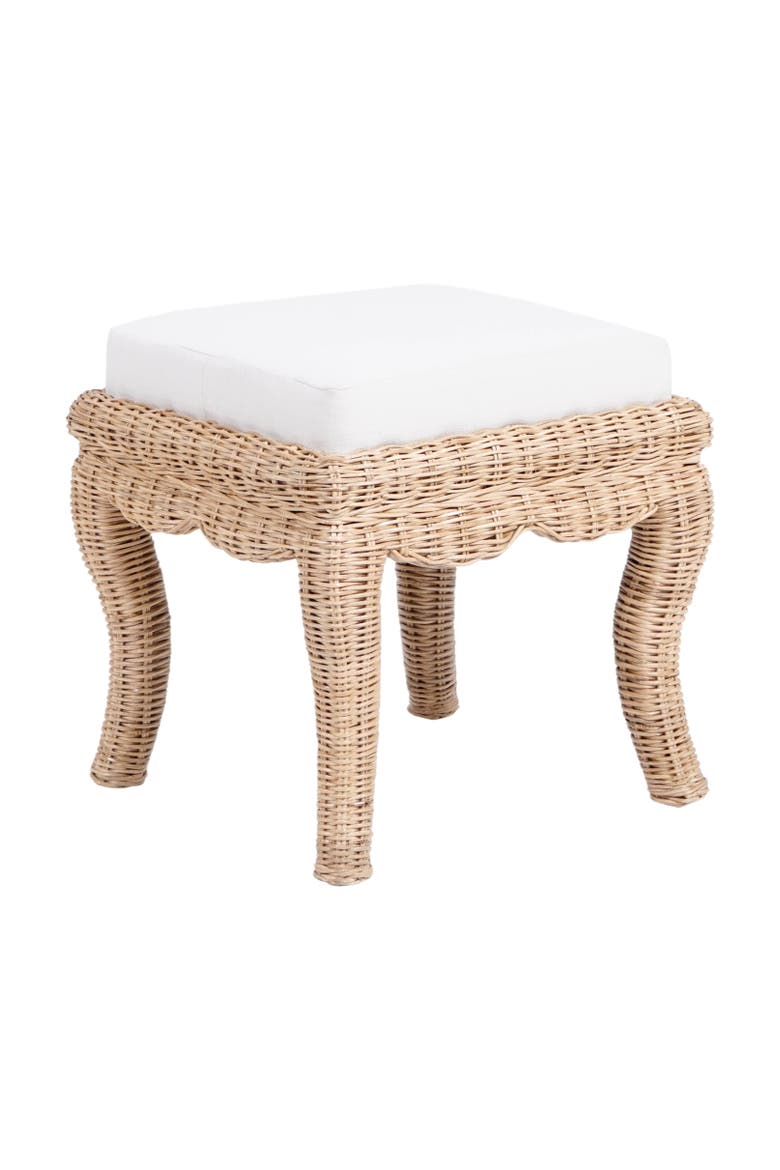Rowan Coastal Woven Rattan Vanity Stool with Upholstered Cushion, Mango Wood Backless Makeup Chair for Bedroom Bath, Main, color, Natural