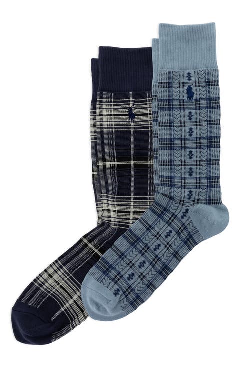 Assorted 2-Pack Country Store Plaid Cotton Blend Dress Socks