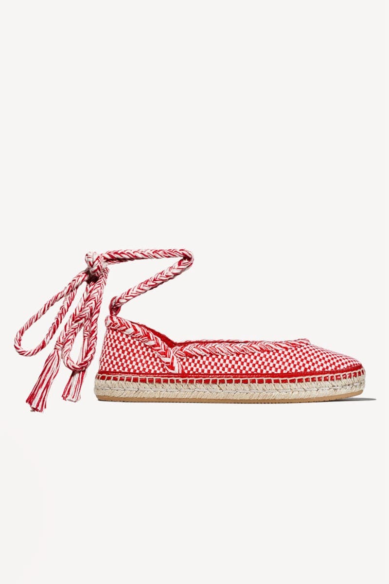 Magda Handwoven Espadrille Ballet Sleep-Ons Flat with Lace Up Ankle Tie, Main, color, Ivory Red
