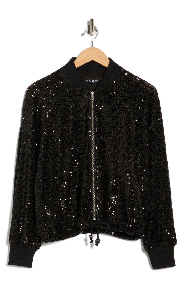 Love Token Cindy Sequin Bomber Jacket, Alternate, color, Black