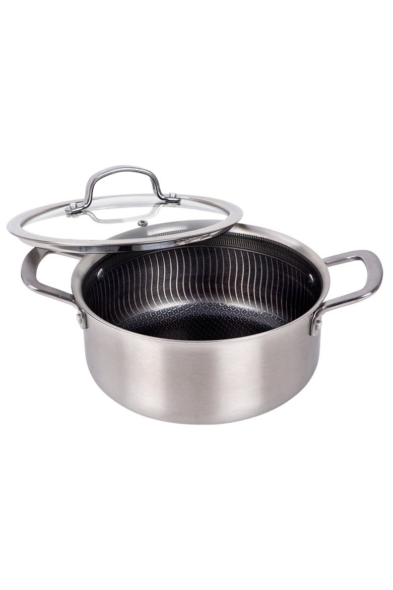 4 Quart NonStick Stainless Steel Dutch Oven w/Glass Lid, Main, color, Silver