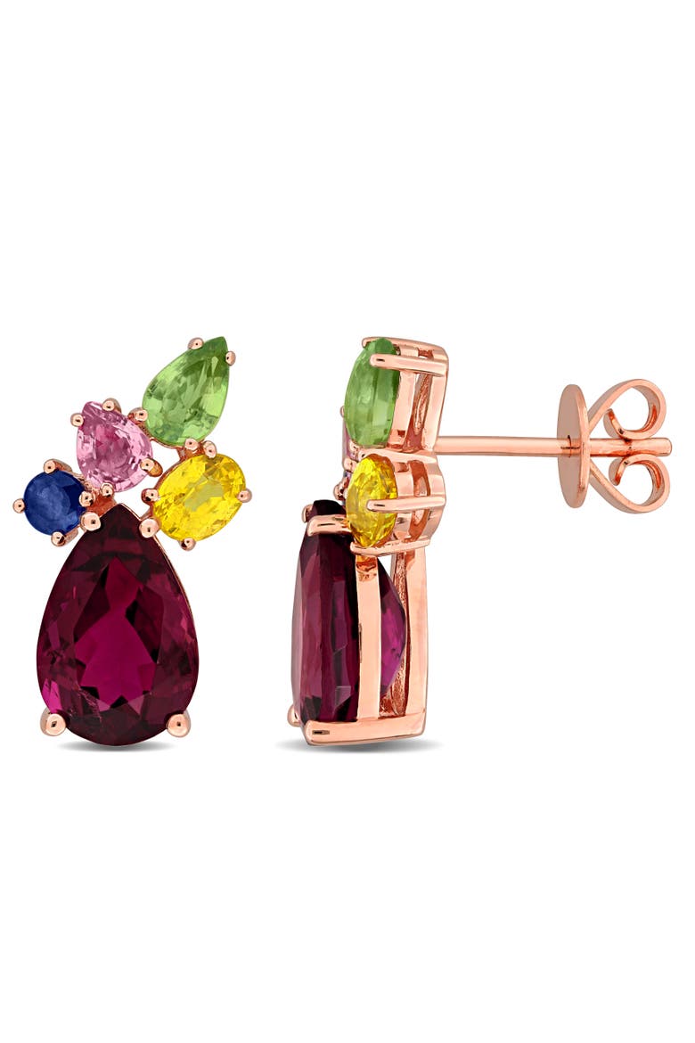 Multi-Gemstone Cluster Drop Earrings 14K, Main, color, Pink Tourmaline