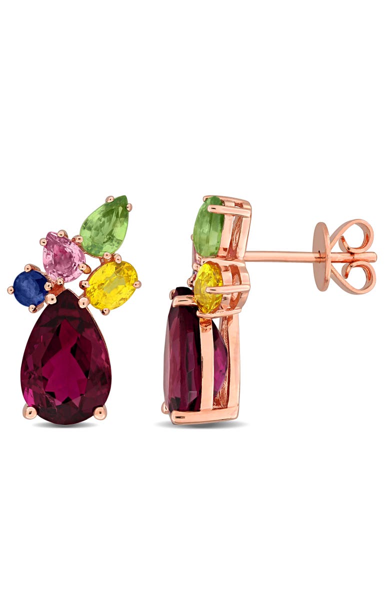 Julianna B. Multi-Gemstone Cluster Drop Earrings 14K, Main, color, Pink Tourmaline