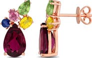 Julianna B. Multi-Gemstone Cluster Drop Earrings 14K