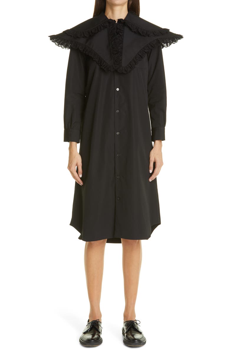 Tao Comme des Garçons Tricot Comme des Garçons Ruffle Bib Long Sleeve Midi Shirtdress, Main, color, 
