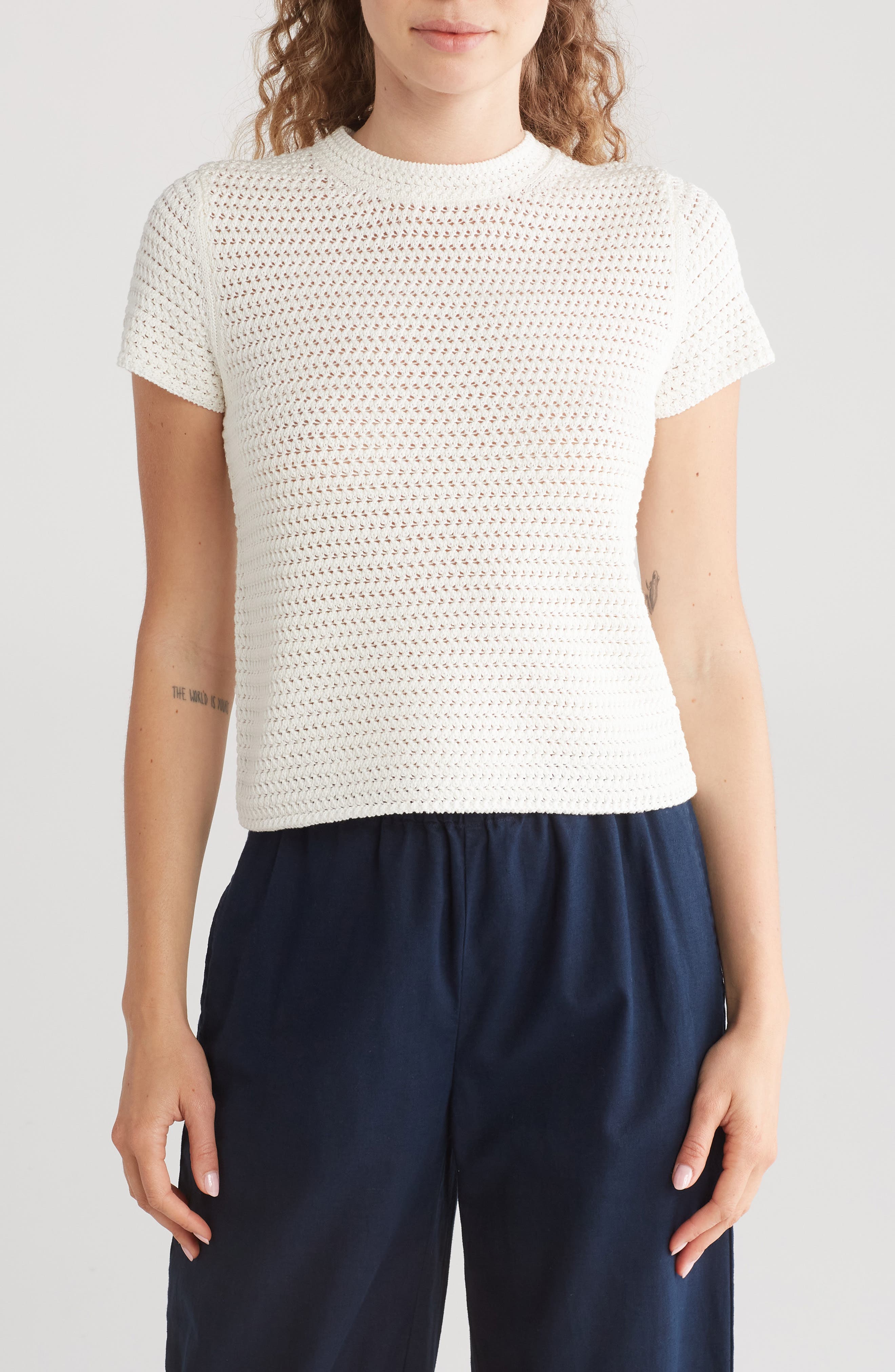 Cotton Crochet Crewneck T-Shirt