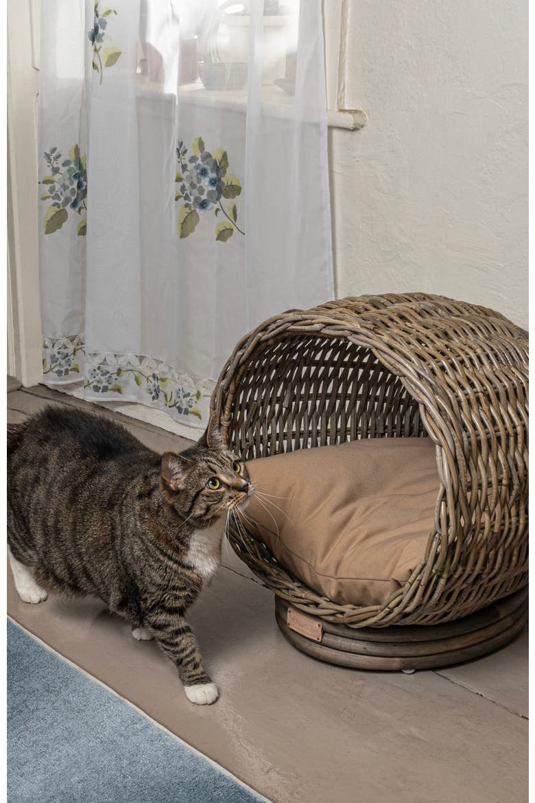 Socket Dome 19.5" x 17" Bohemian Handwoven Rattan Pet Bed with Machine-Washable Cushion, Alternate, color, Kubu Gray