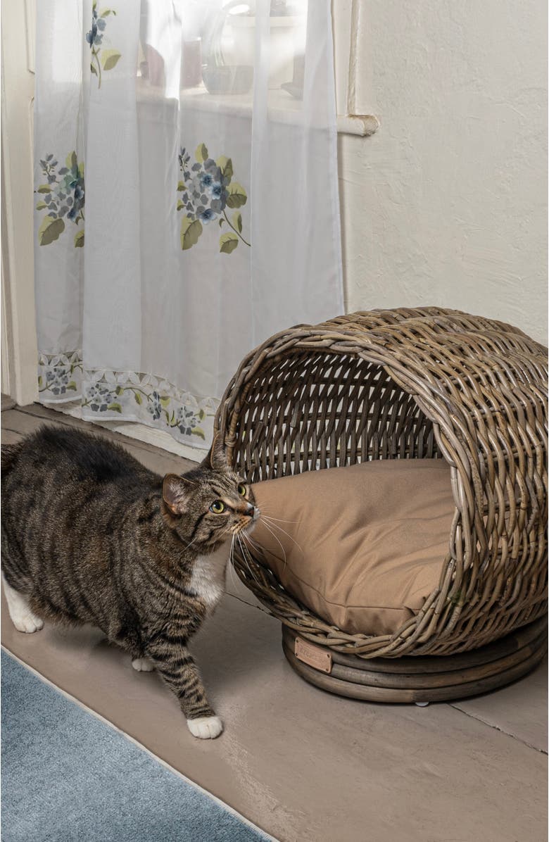The Licker Store Socket Dome 19.5" x 17" Bohemian Handwoven Rattan Pet Bed with Machine-Washable Cushion, Alternate, color, Kubu Gray