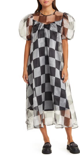ワンピース louren stand collar check dress Dressed in Lala Star Energy Plaid Organza Dress | Nordstrom