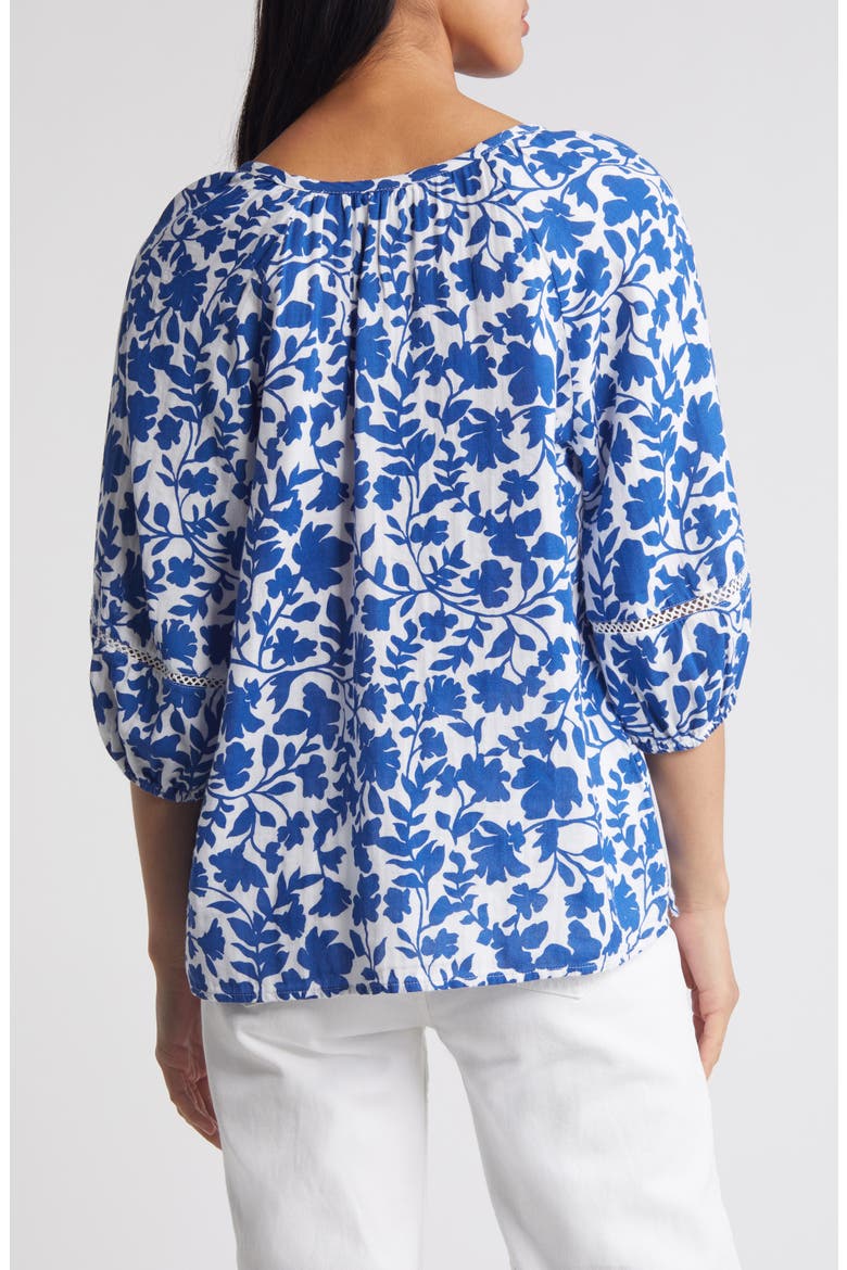 Cotton Gauze Top, Alternate, color, WHITE- BLUE KINDRED FLOWER