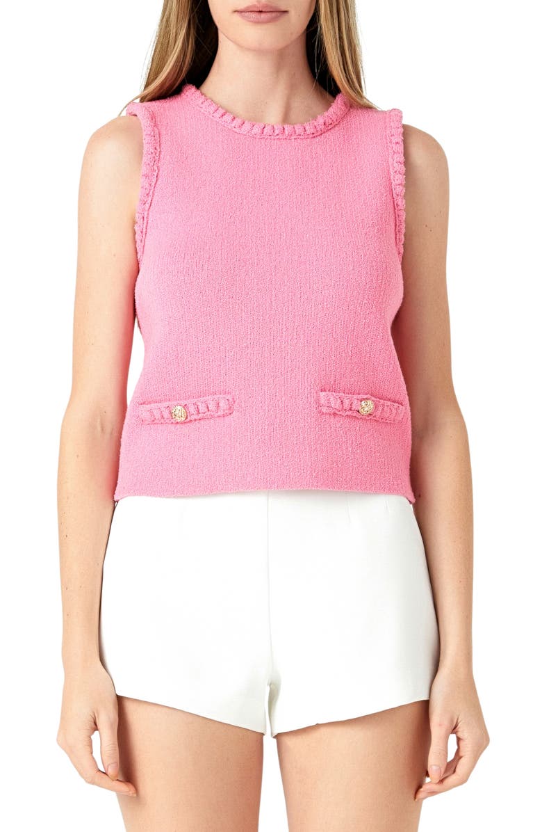 Endless Rose Braided Trim Sleeveless Sweater, Main, color, Pink