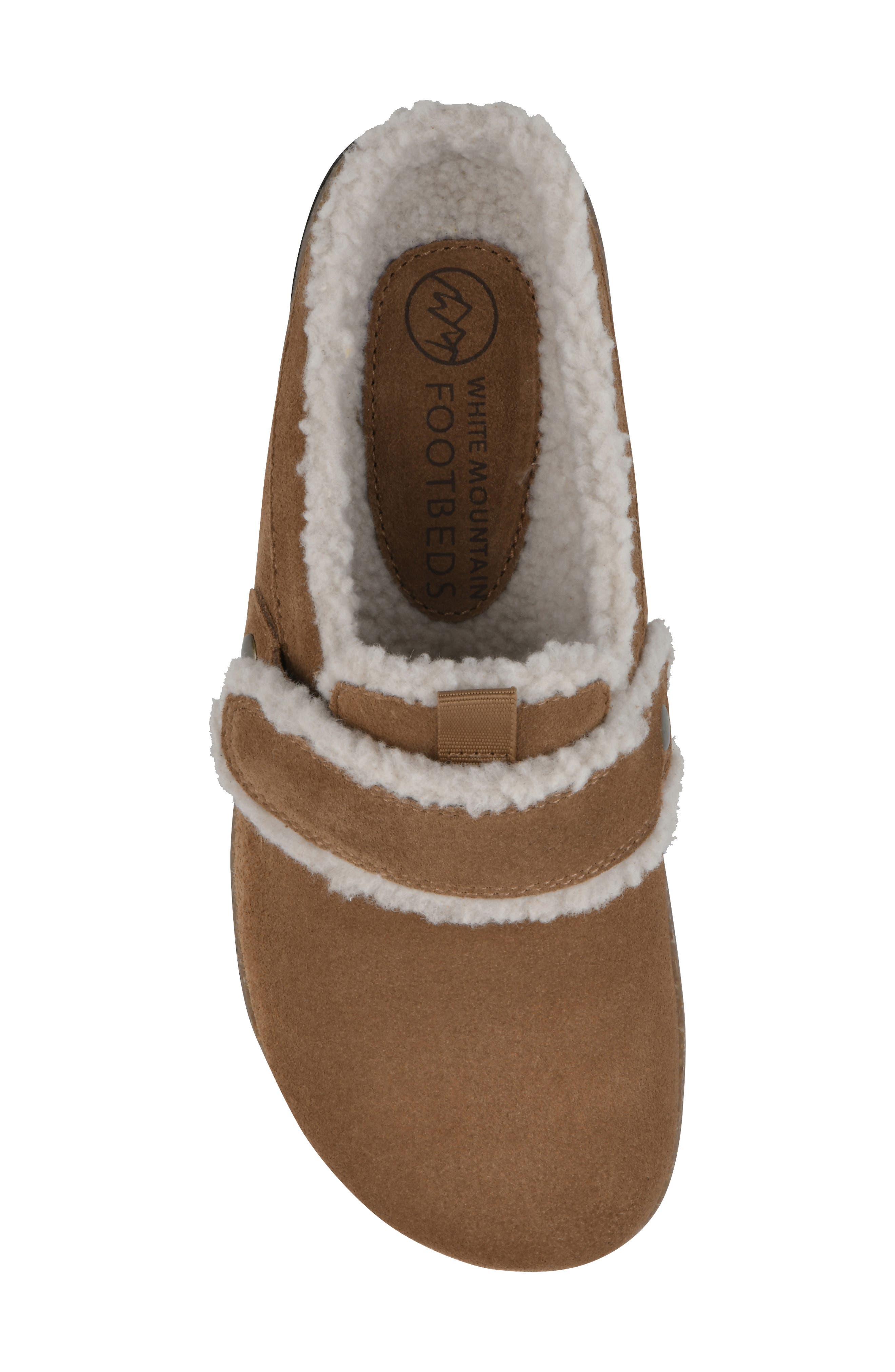 White Mountain Footwear Baylen Faux Shearling Trim Clog, Alternate, color, Chestnut Suede Faux Fur