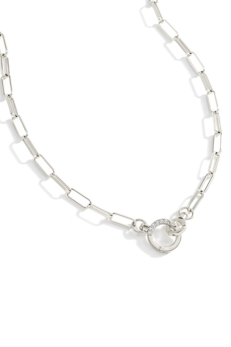 Pave Mint Paperclip Necklace, Main, color, Silver
