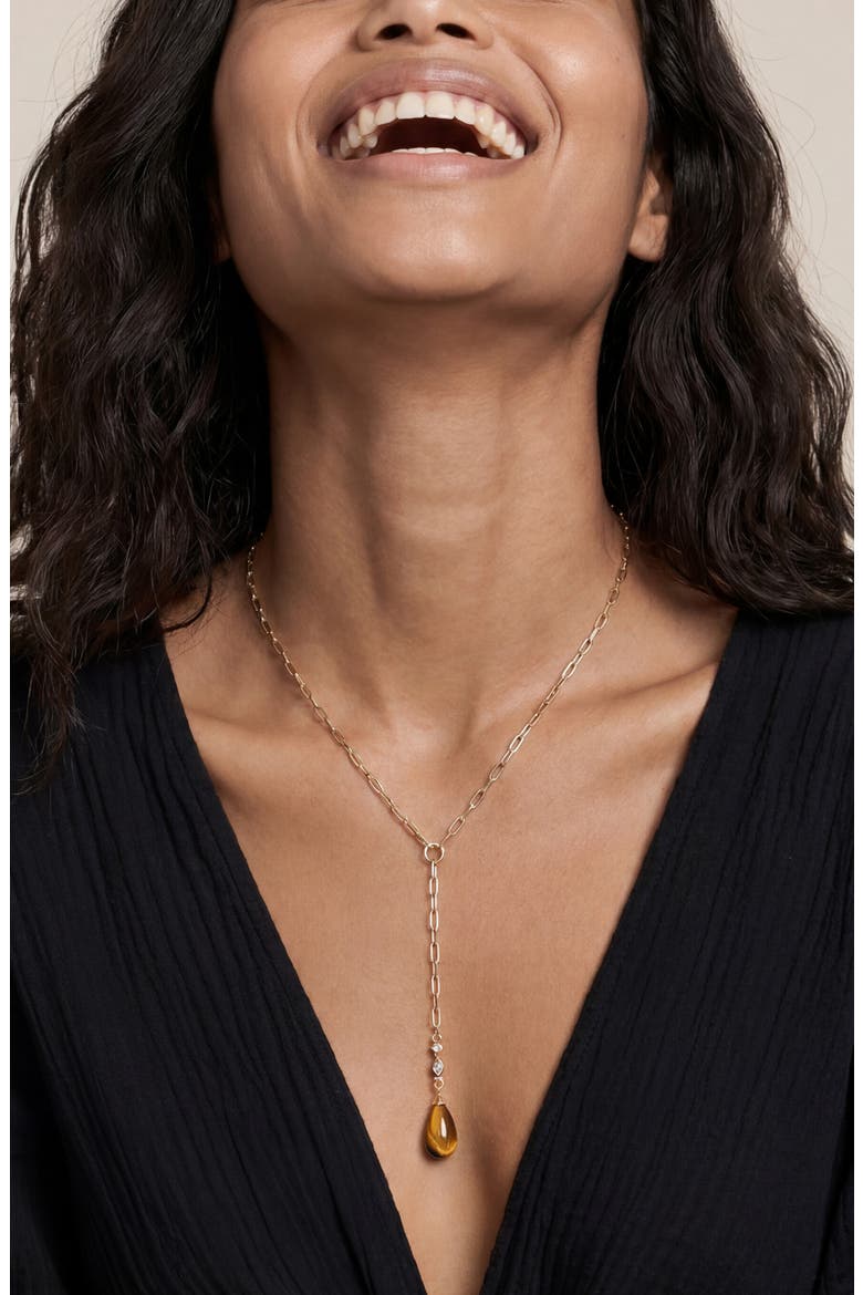 Tiger Eye Teardrop Lariat Necklace, Alternate, color, TIGERS EYE