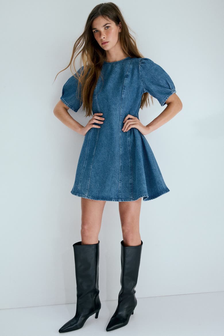 Flared-skirt Denim Dress, Alternate, color, Denim blue