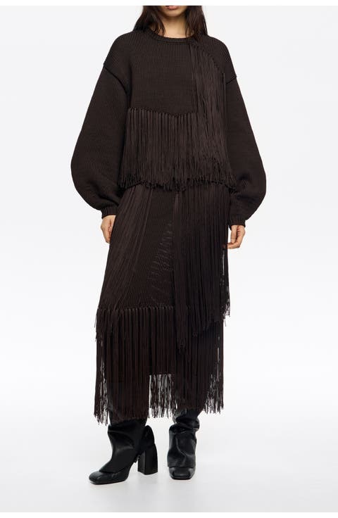 Fringed Knit Skirt