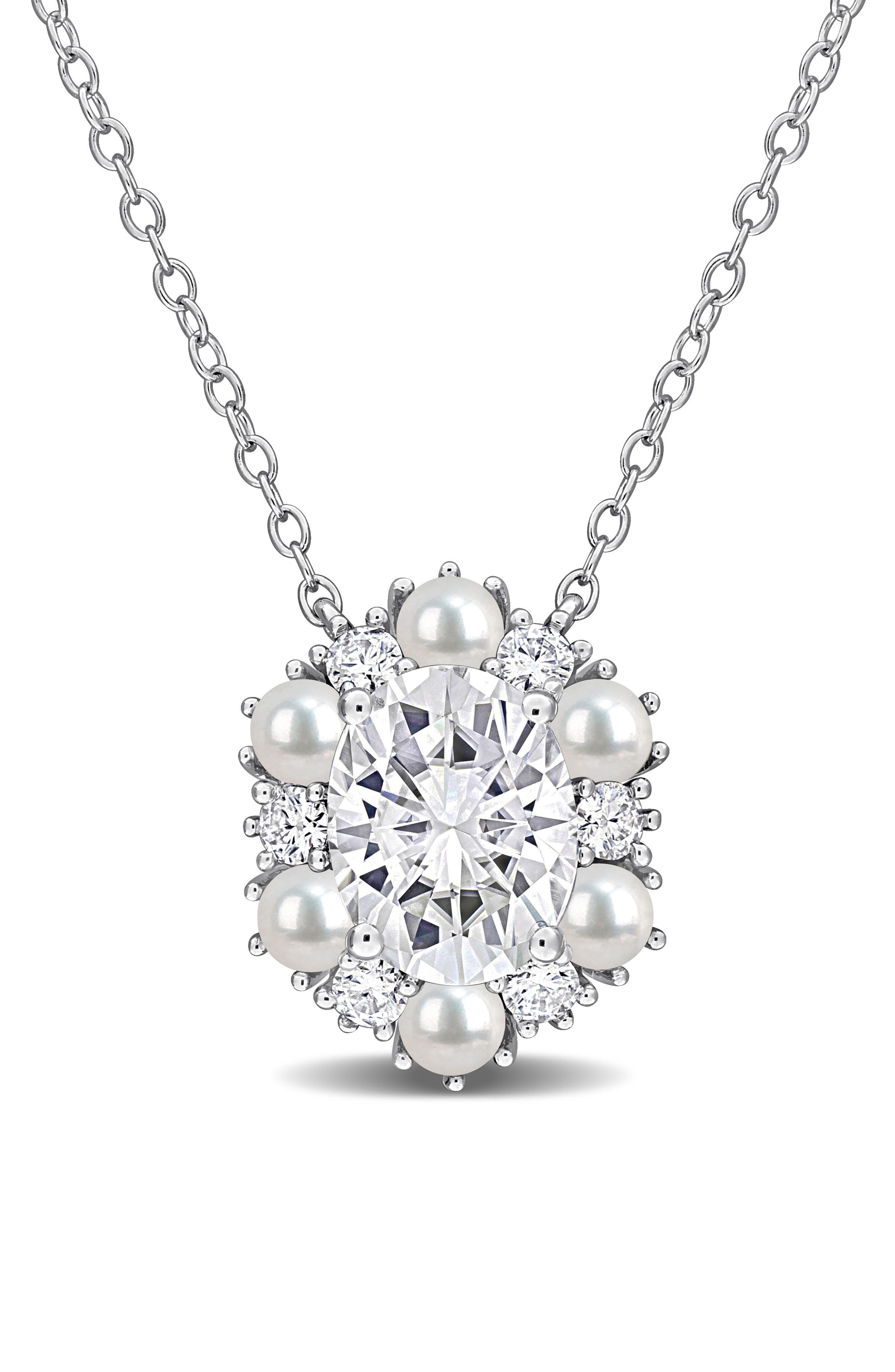 Sterling Silver Cultured Freshwater Pearl & Cubic Zirconia Pendant Necklace