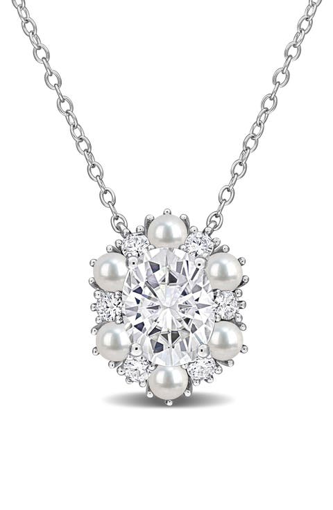 Sterling Silver Cultured Freshwater Pearl & Cubic Zirconia Pendant Necklace