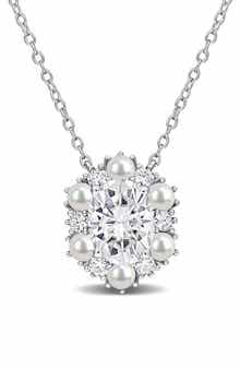 Sterling Silver Cultured Freshwater Pearl & Cubic Zirconia Pendant Necklace