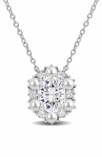 Sterling Silver Cultured Freshwater Pearl & Cubic Zirconia Pendant Necklace