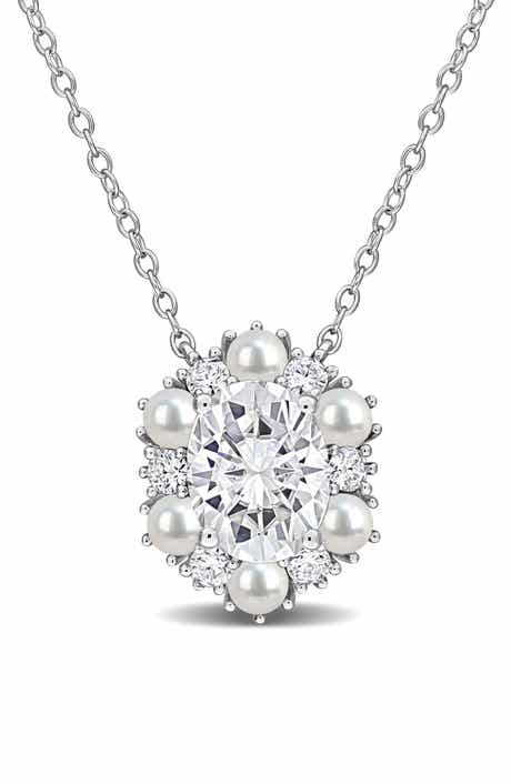 Sterling Silver Cultured Freshwater Pearl & Cubic Zirconia Pendant Necklace