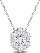 DELMAR Sterling Silver Cultured Freshwater Pearl & Cubic Zirconia Pendant Necklace