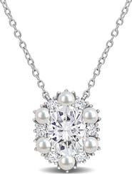 DELMAR Sterling Silver Cultured Freshwater Pearl & Cubic Zirconia Pendant Necklace