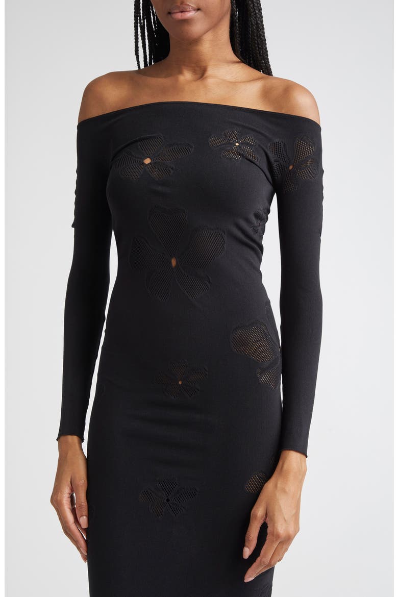 The Monogram Off the Shoulder Long Sleeve Dress, Alternate, color, BLACK