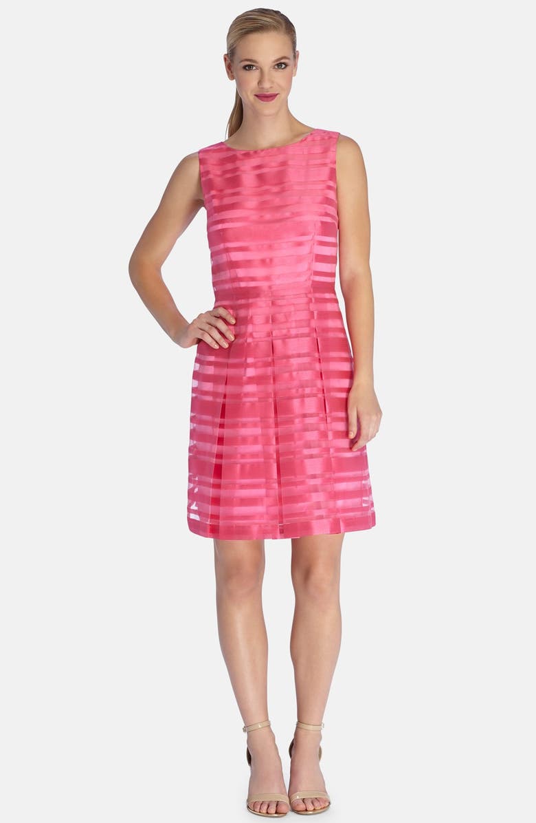 Tahari Stripe Organza Fit & Flare Dress, Main, color,