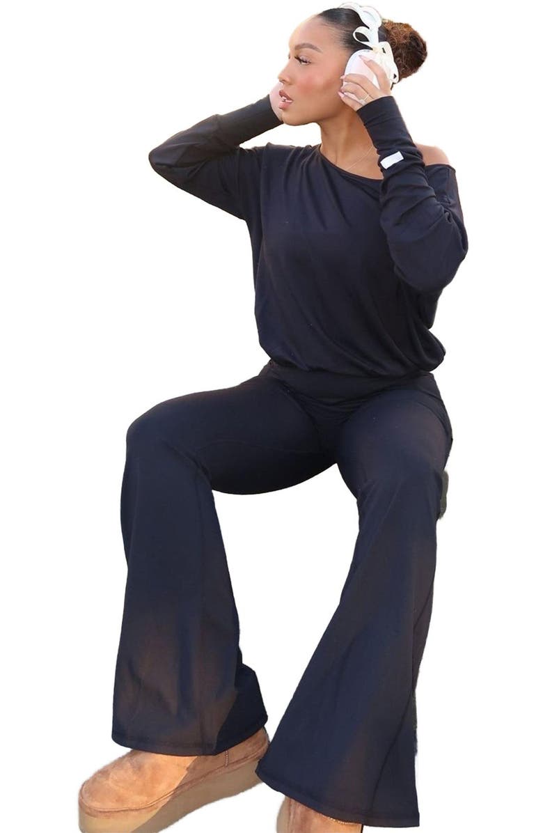 Fabletics Women's Oasis PureLuxe High-Waisted Crossover Flare, Alternate, color, Black